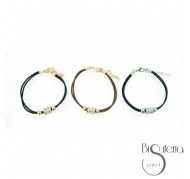 PULSERA CUERO METAL CRISTALES