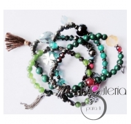 PULSERA 4 TIRAS CUENTAS METAL PIEDRAS