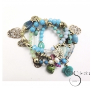 PULSERA 4 TIRAS CUENTAS METAL PIEDRAS