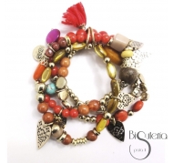 PULSERA 4 TIRAS CUENTAS METAL PIEDRAS