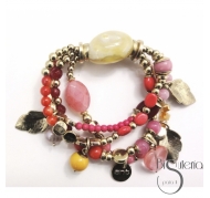 PULSERA 4 TIRAS CUENTAS METAL PIEDRAS