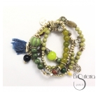 PULSERA 4 TIRAS CUENTAS METAL PIEDRAS