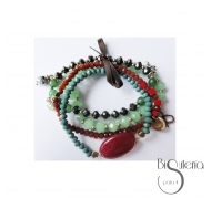PULSERA 4 TIRAS CUENTAS METAL PIEDRAS