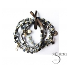 PULSERA 4 TIRAS CUENTAS METAL PIEDRAS
