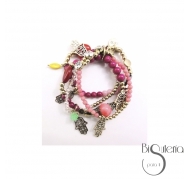 PULSERA 4 TIRAS CUENTAS METAL PIEDRAS