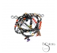 PULSERA 4 TIRAS CUENTAS METAL PIEDRAS