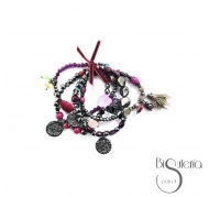 PULSERA 4 TIRAS CUENTAS METAL PIEDRAS