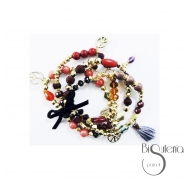 PULSERA 4 TIRAS CUENTAS METAL PIEDRAS