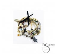 PULSERA 4 TIRAS CUENTAS METAL PIEDRAS