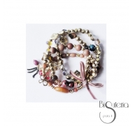 PULSERA 4 TIRAS CUENTAS METAL PIEDRAS